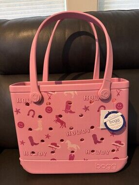 Bogg Bag Medium 15" Pink Howdy Cowgirl Tote Western Beach Bag NWT